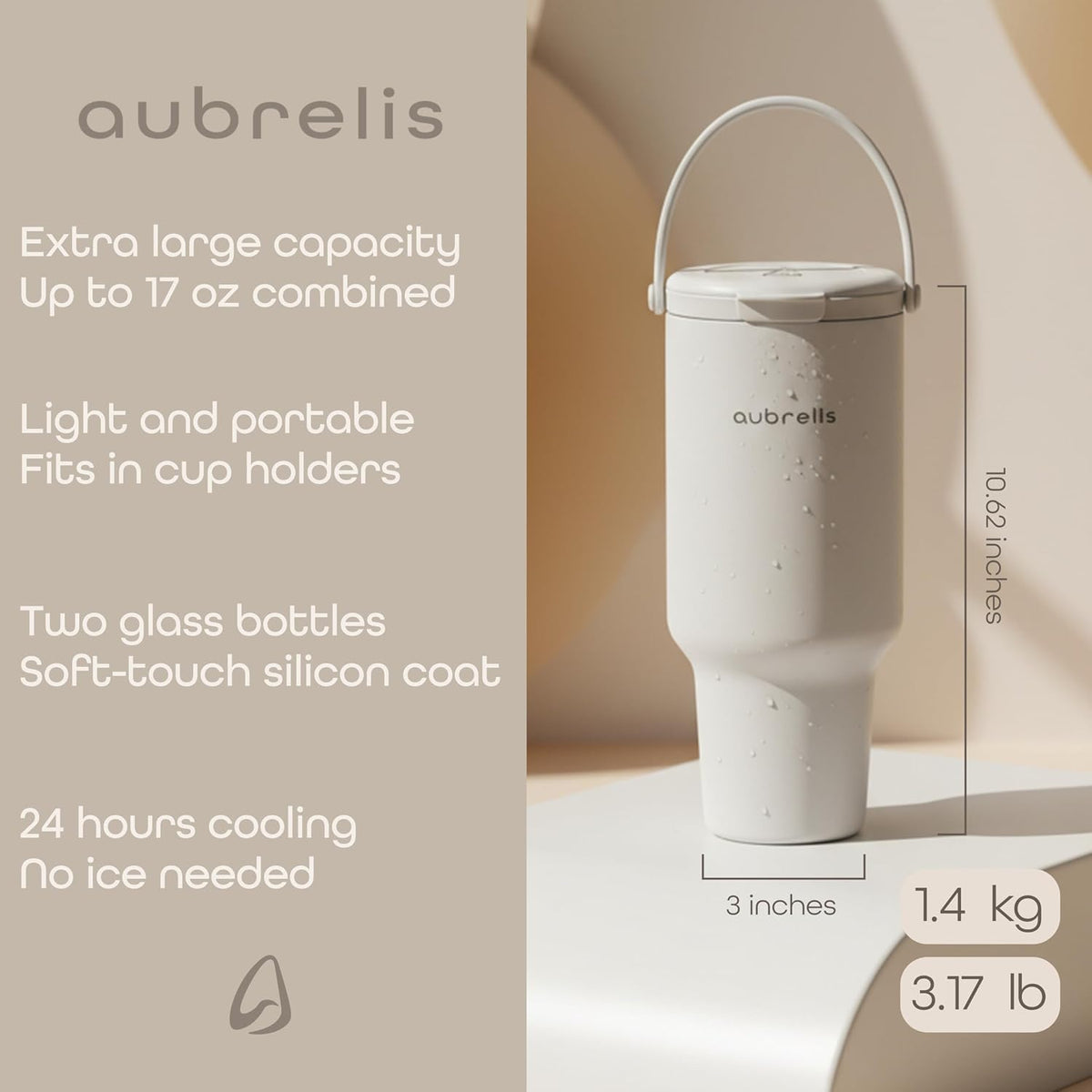 Portable Breast Milk Cooler 17oz with 2 Glass Baby Bottles, 24H Cooling No Ice Needed, Travel Essentials for Pumping Moms, Newborn Essentials Must Have, Coconut Milk Color