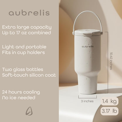 Portable Breast Milk Cooler 17oz with 2 Glass Baby Bottles, 24H Cooling No Ice Needed, Travel Essentials for Pumping Moms, Newborn Essentials Must Have, Coconut Milk Color
