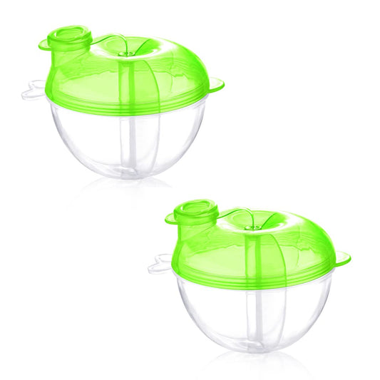 Baby Formula Dispenser for On-the-Go Feedings, Three-Compartment Non-Spill Formula Container to Go, Snack Milk Powder Dispenser for Traveling with Infant Toddler, Green, 2 Pack