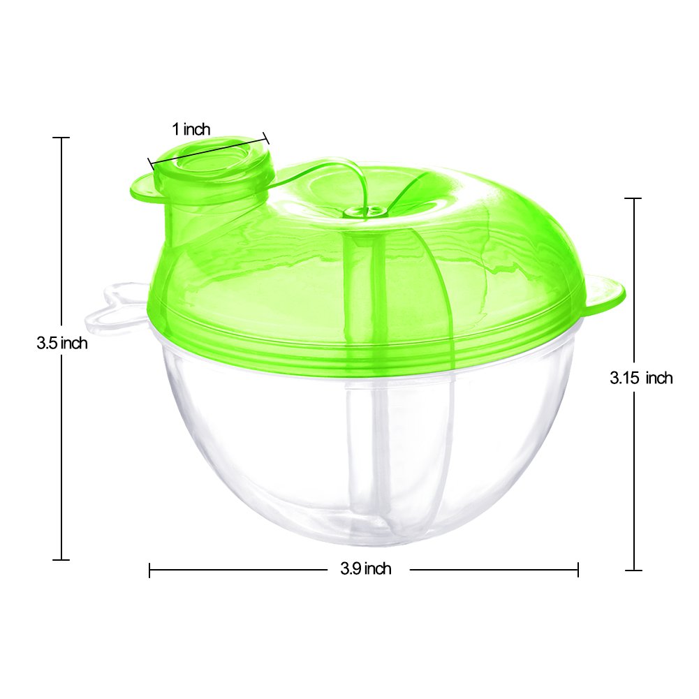 Baby Formula Dispenser for On-the-Go Feedings, Three-Compartment Non-Spill Formula Container to Go, Snack Milk Powder Dispenser for Traveling with Infant Toddler, Green, 2 Pack