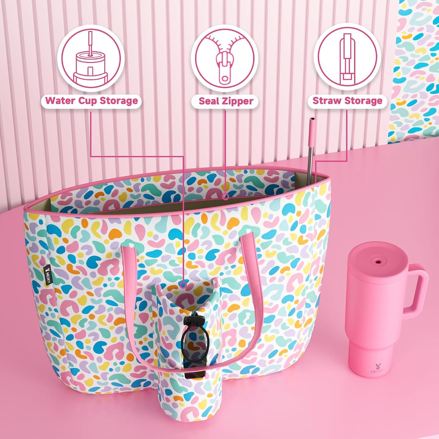 15L Womens Utility Tote Bag with Zipper for 40 oz Tumbler with Handle | Water Bottle Carrier Holder for Ladies Girls, 40 oz Tumbler Accessories for Travel Sports Gym Work Yoga, Straw Storage