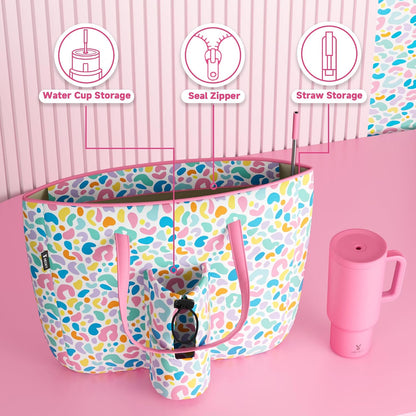 15L Womens Utility Tote Bag with Zipper for 40 oz Tumbler with Handle | Water Bottle Carrier Holder for Ladies Girls, 40 oz Tumbler Accessories for Travel Sports Gym Work Yoga, Straw Storage