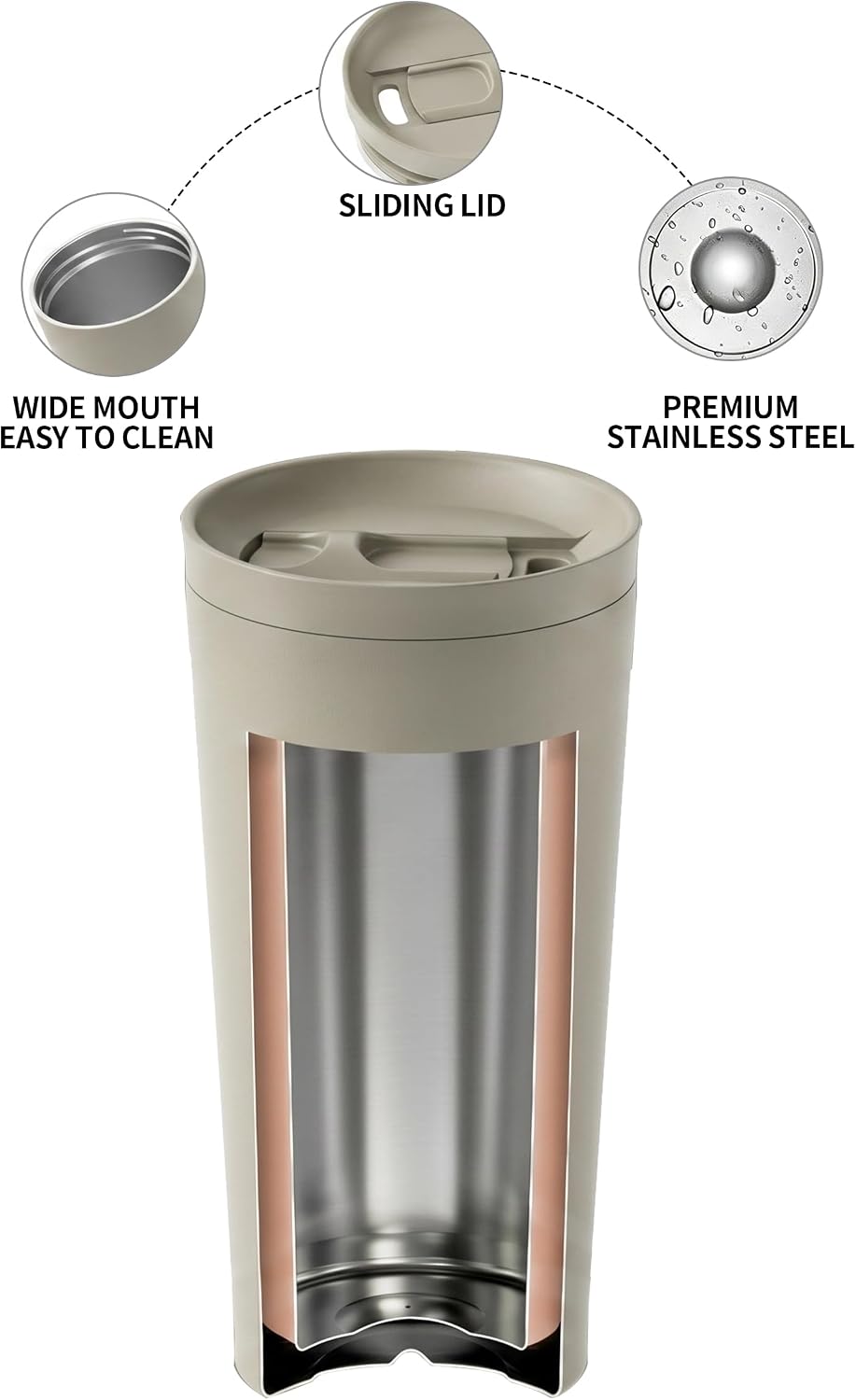 StreamSip 17oz Insulated Stainless Steel Tumbler, Double Wall Vacuum Sweat-Free Travel Coffee Cup with Slide Sip Lid, BPA-Free Reusable Coffee Mug (Teal)