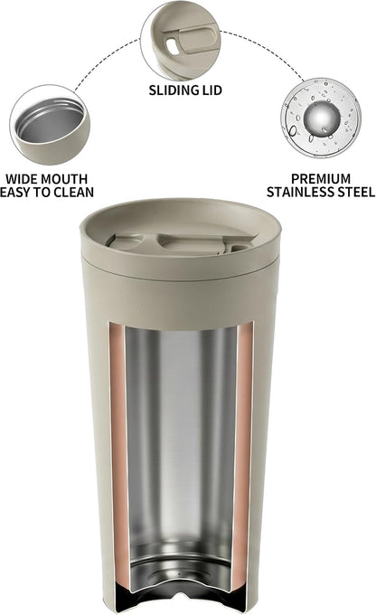 StreamSip 17oz Insulated Stainless Steel Tumbler, Double Wall Vacuum Sweat-Free Travel Coffee Cup with Slide Sip Lid, BPA-Free Reusable Coffee Mug (Teal)