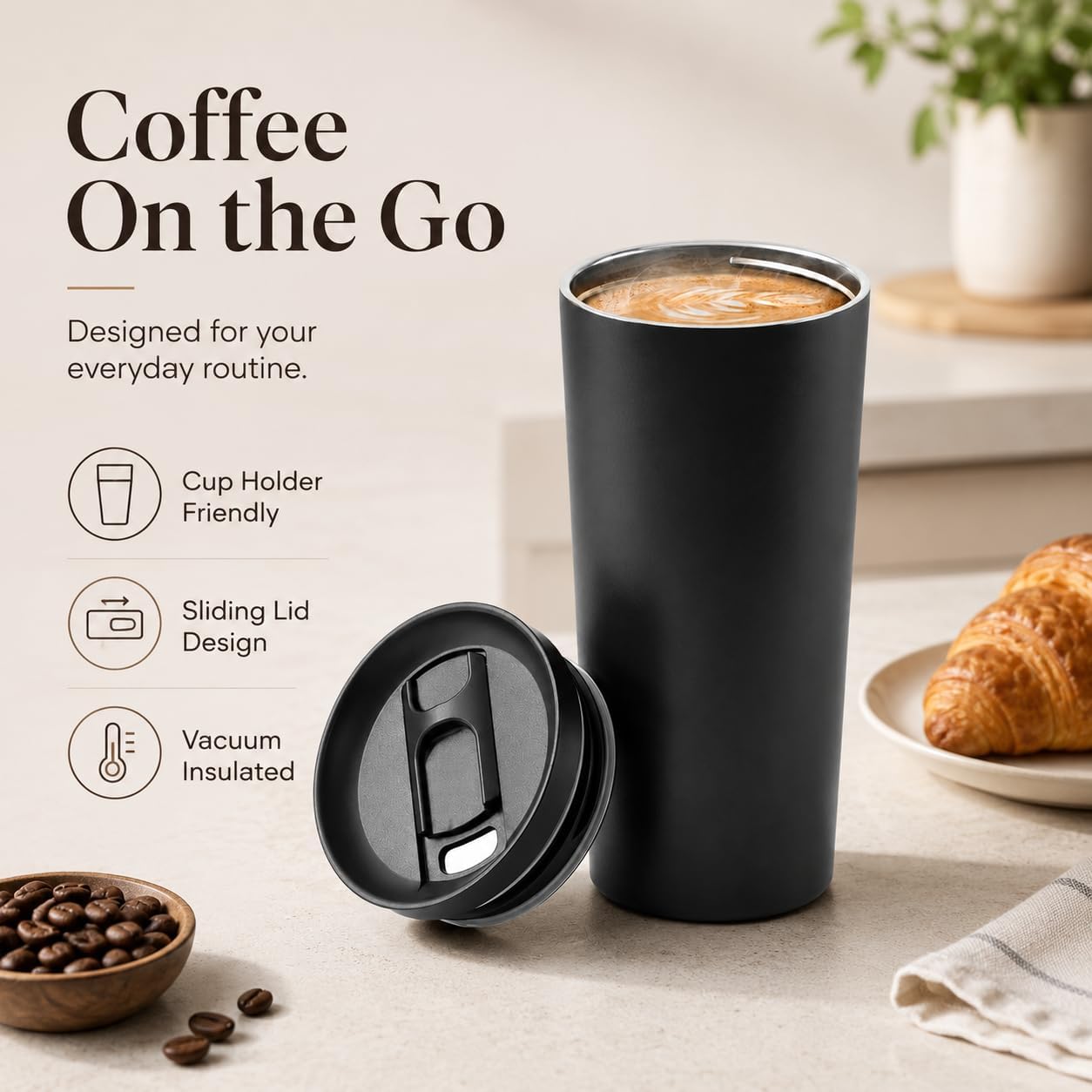 StreamSip 17oz Insulated Stainless Steel Tumbler, Double Wall Vacuum Sweat-Free Travel Coffee Cup with Slide Sip Lid, BPA-Free Reusable Coffee Mug (Teal)