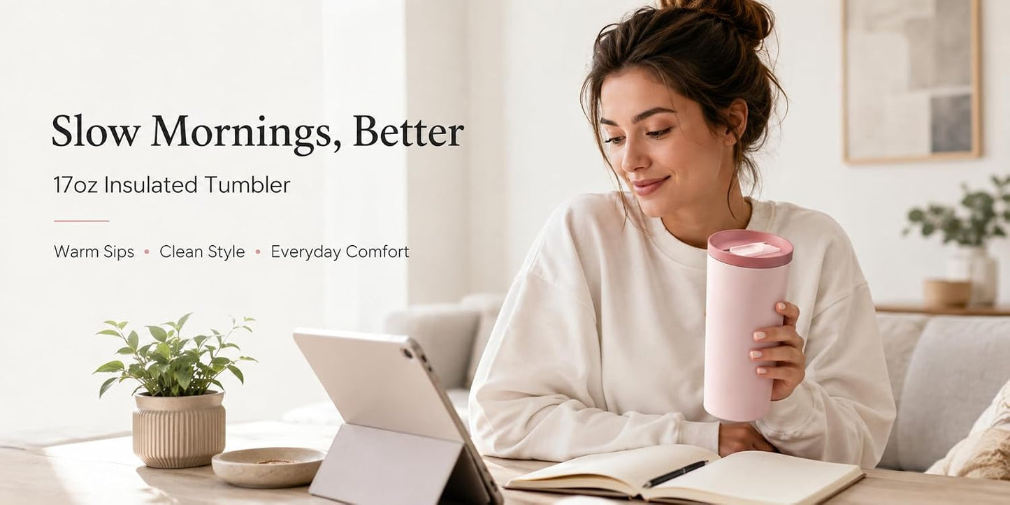 StreamSip 17oz Insulated Stainless Steel Tumbler, Double Wall Vacuum Sweat-Free Travel Coffee Cup with Slide Sip Lid, BPA-Free Reusable Coffee Mug (Teal)