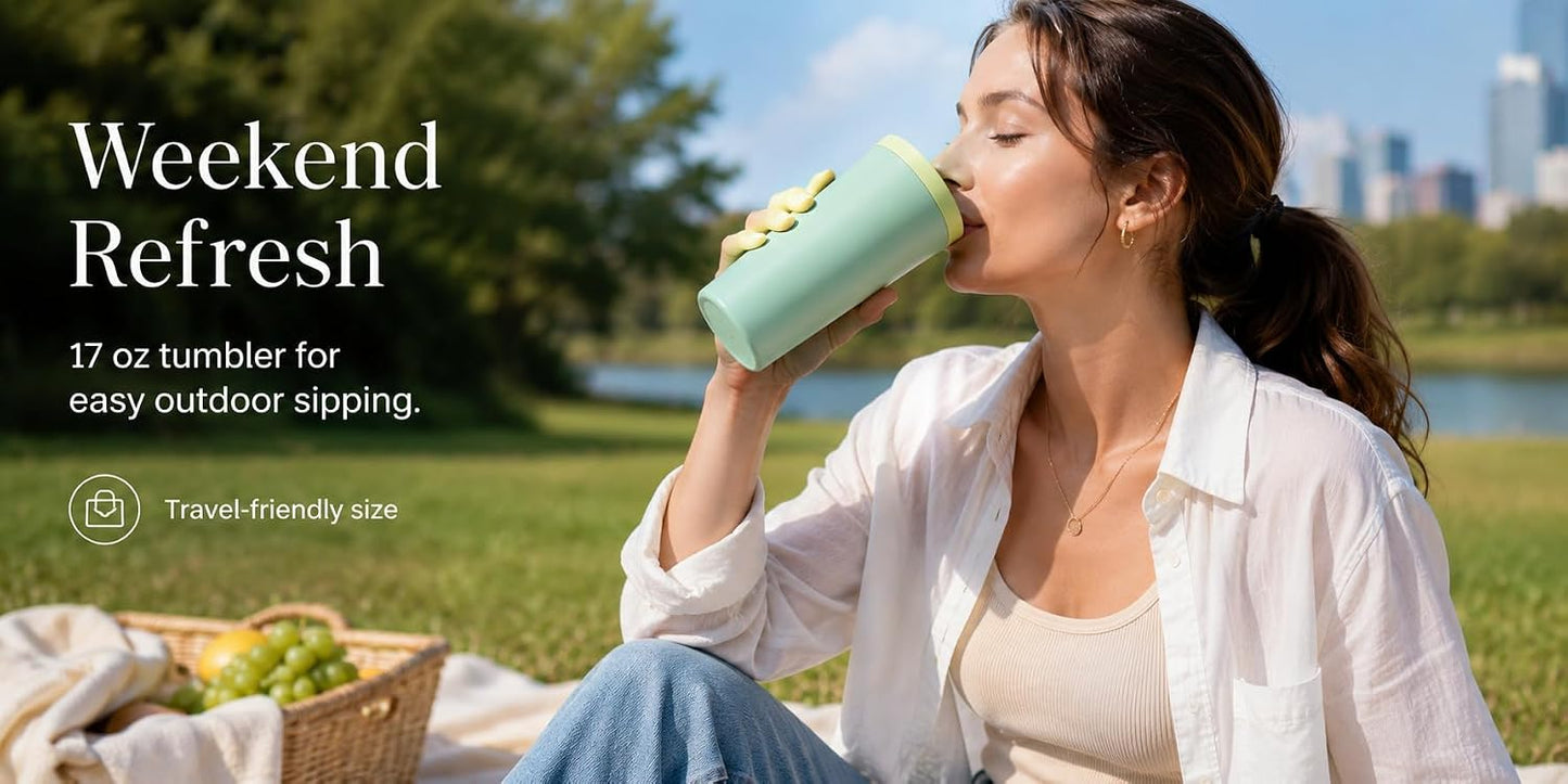 StreamSip 17oz Insulated Stainless Steel Tumbler, Double Wall Vacuum Sweat-Free Travel Coffee Cup with Slide Sip Lid, BPA-Free Reusable Coffee Mug (Teal)