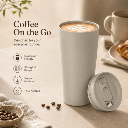 StreamSip 17oz Insulated Stainless Steel Tumbler, Double Wall Vacuum Sweat-Free Travel Coffee Cup with Slide Sip Lid, BPA-Free Reusable Coffee Mug (Teal)