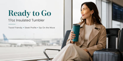 StreamSip 17oz Insulated Stainless Steel Tumbler, Double Wall Vacuum Sweat-Free Travel Coffee Cup with Slide Sip Lid, BPA-Free Reusable Coffee Mug (Teal)