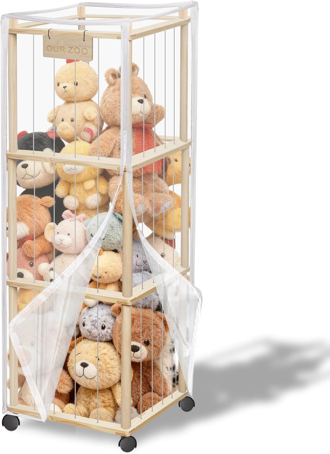 56" Stuffed Animal Storage Organizer with Wheels Plushies Storage