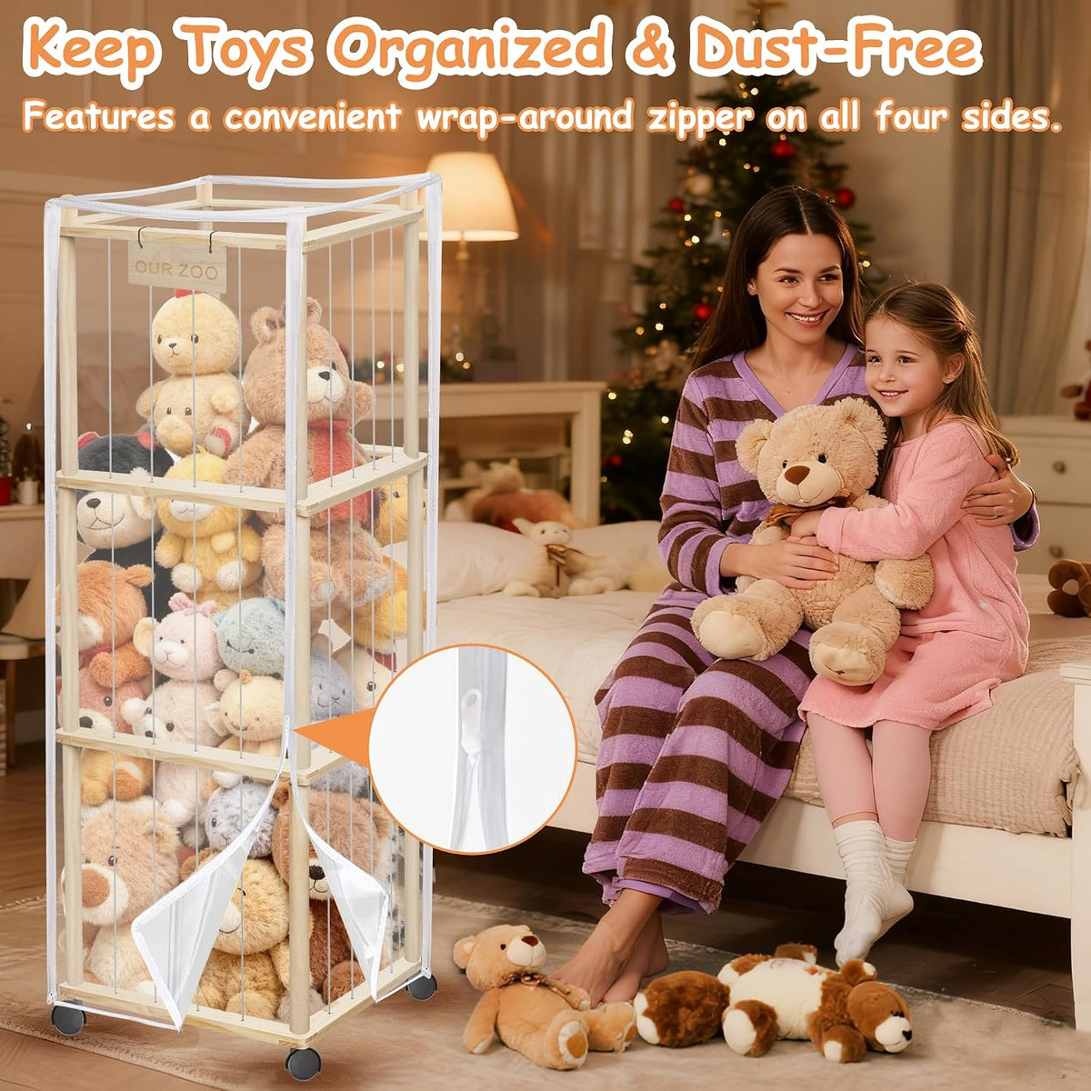 56" Stuffed Animal Storage Organizer with Wheels Plushies Storage