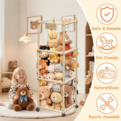 56" Stuffed Animal Storage Organizer with Wheels Plushies Storage