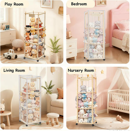 56" Stuffed Animal Storage Organizer with Wheels Plushies Storage