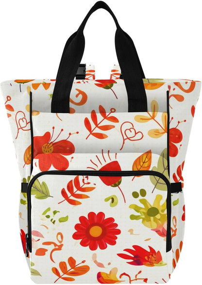Diaper Bag Backpack, Multifunction Travel Bag for Moms Dads, Baby Changing Bag with Insulted Pockets, Stroller Straps and Side Bottle Pockets Orange Red Flower Pattern