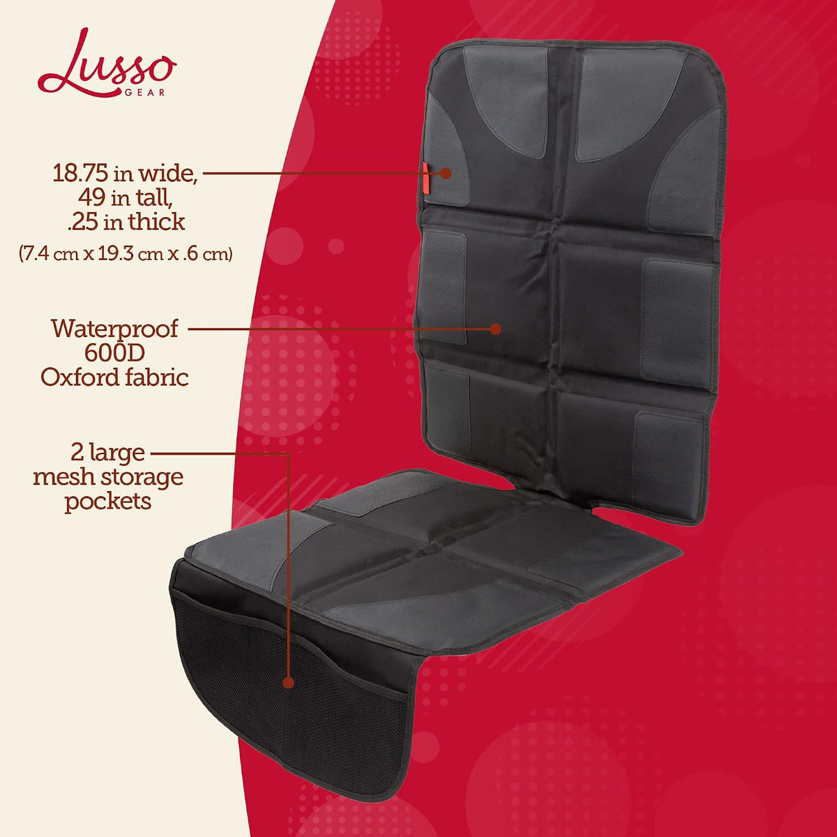 Car Seat Cover & Protector - Waterproof Non-Slip Protector - Mesh Pocket Organizer - Universal Fit for Convertible & Toddler Car Seats, Black