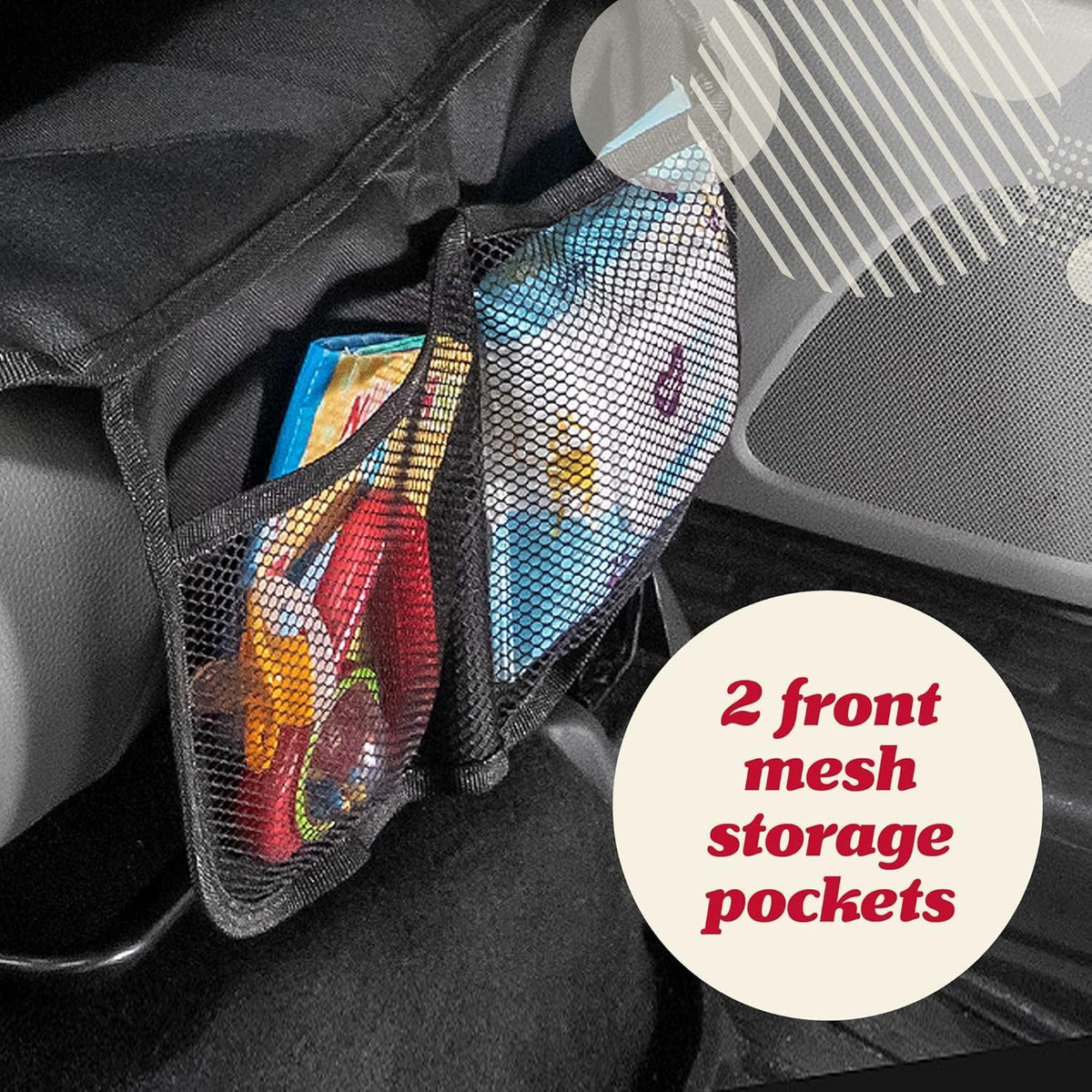 Car Seat Cover & Protector - Waterproof Non-Slip Protector - Mesh Pocket Organizer - Universal Fit for Convertible & Toddler Car Seats, Black