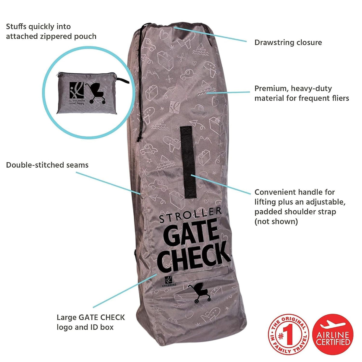 J.L. Childress Gate Check Travel Bag for Umbrella Strollers, Red
