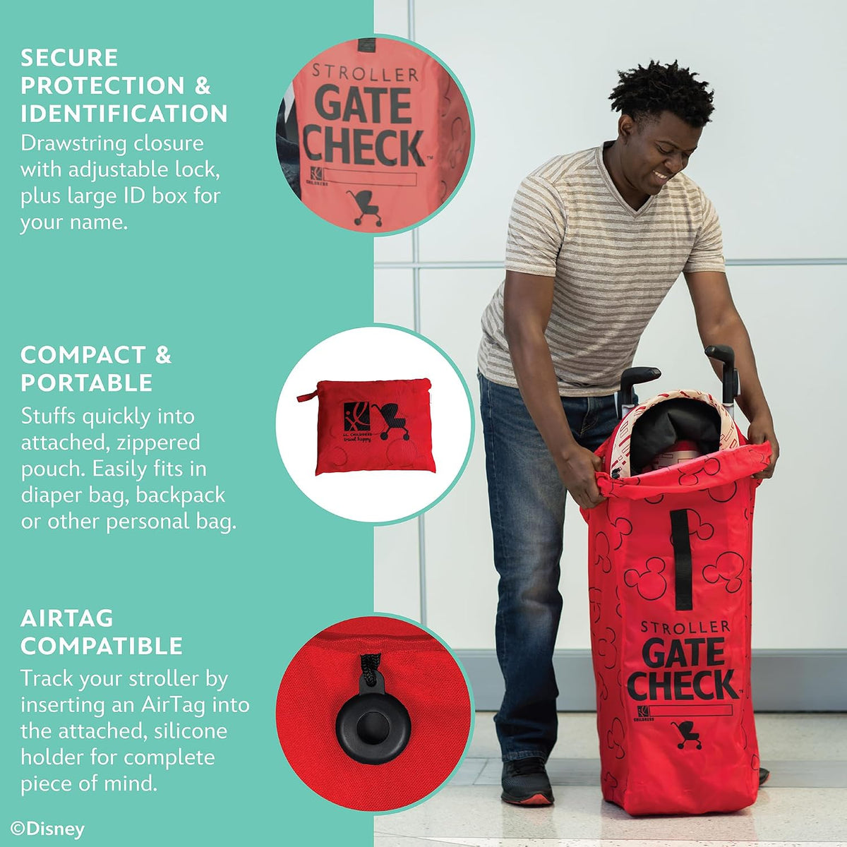 J.L. Childress Gate Check Travel Bag for Umbrella Strollers, Red