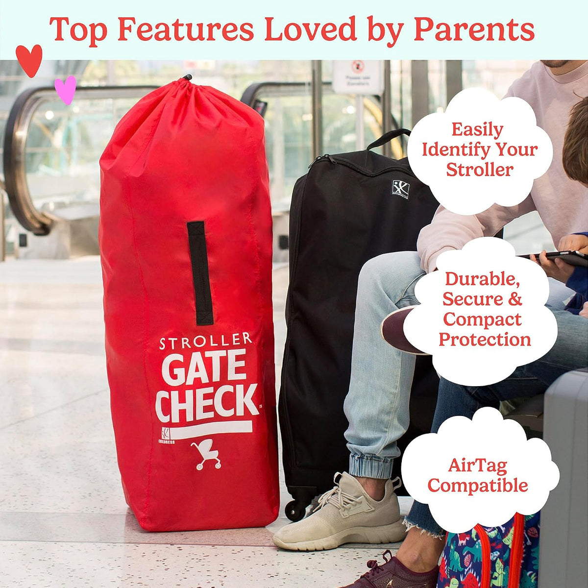J.L. Childress Gate Check Travel Bag for Umbrella Strollers, Red