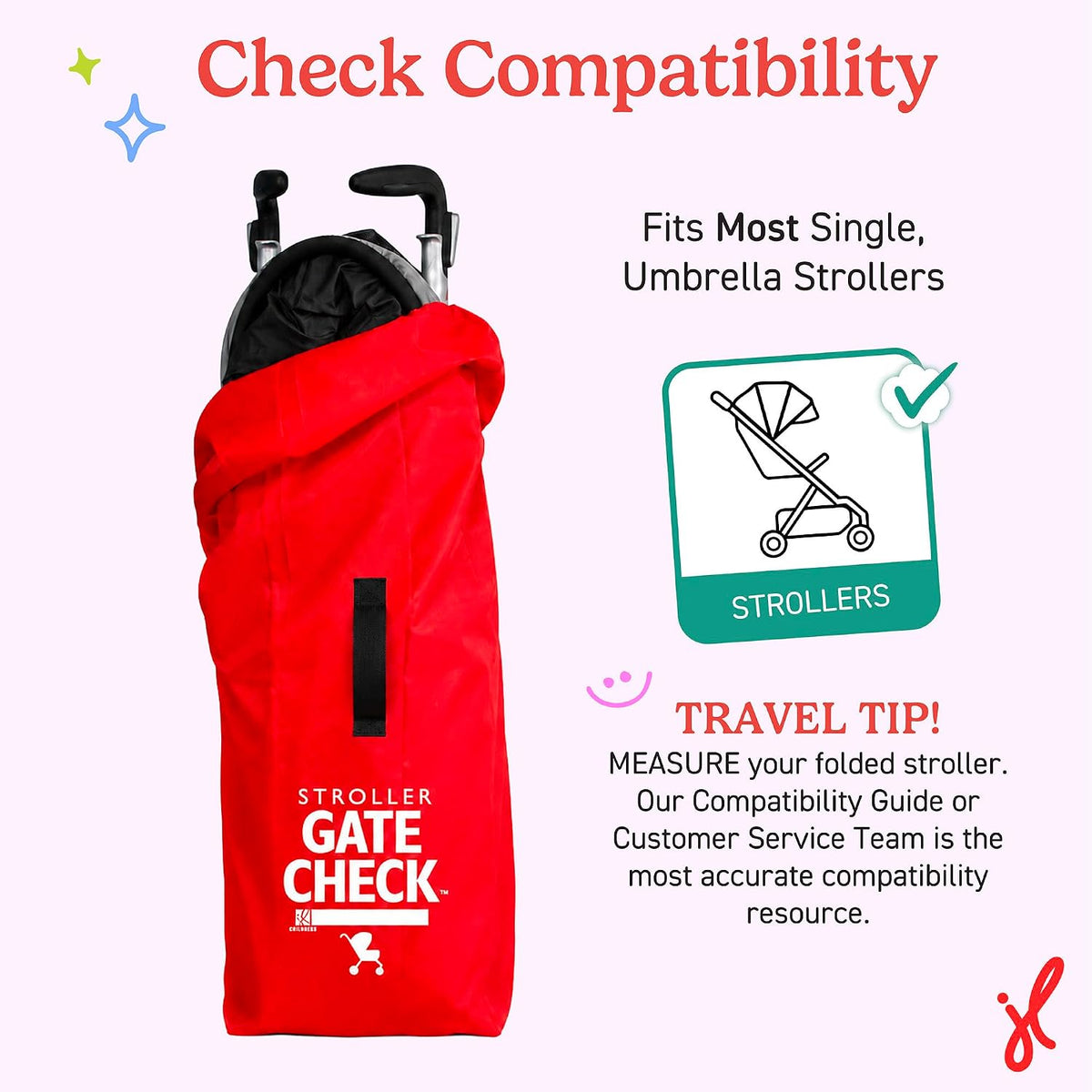 J.L. Childress Gate Check Travel Bag for Umbrella Strollers, Red