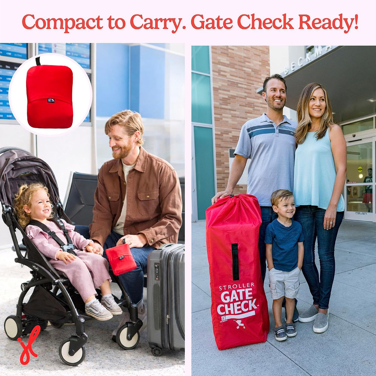 J.L. Childress Gate Check Travel Bag for Umbrella Strollers, Red