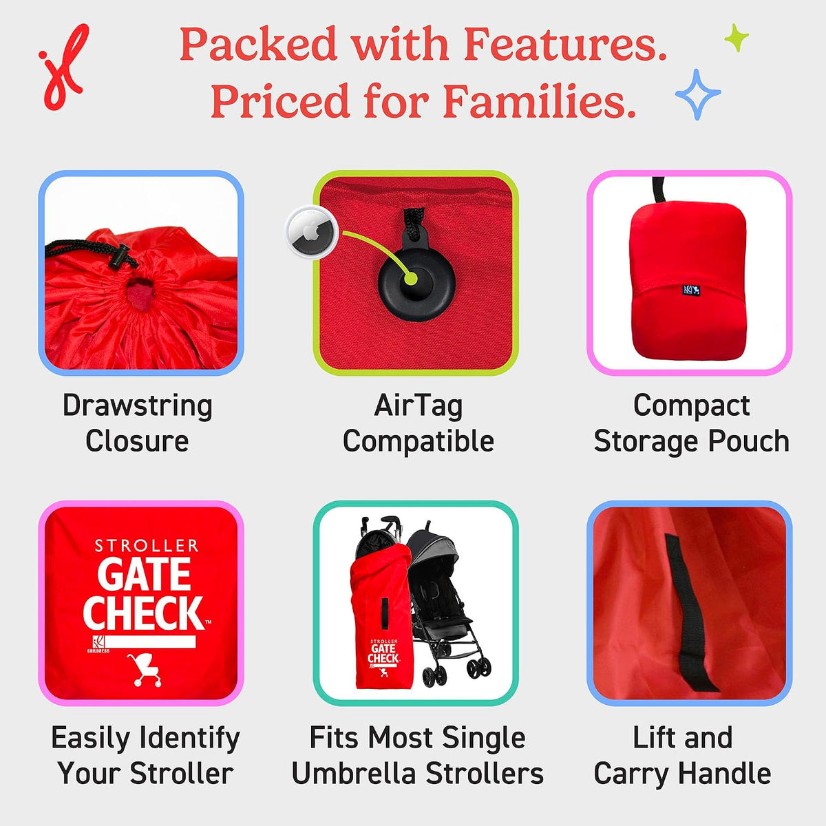 J.L. Childress Gate Check Travel Bag for Umbrella Strollers, Red