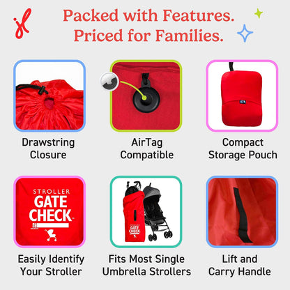 J.L. Childress Gate Check Travel Bag for Umbrella Strollers, Red