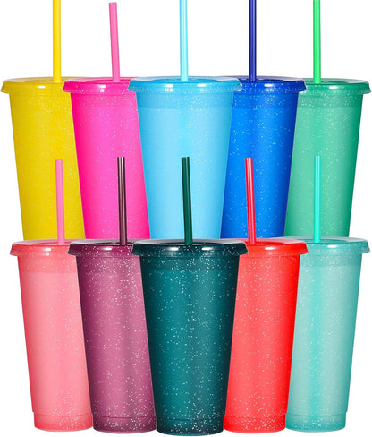 Tumbler with Straw and Lid,Water Bottle Iced Coffee Travel Mug Cup,Reusable Plastic Cups,Perfect for Parties,Birthdays,24oz-5 Pack (Rainbow, 5pack)