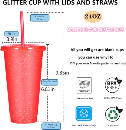 Tumbler with Straw and Lid,Water Bottle Iced Coffee Travel Mug Cup,Reusable Plastic Cups,Perfect for Parties,Birthdays,24oz-5 Pack (Rainbow, 5pack)