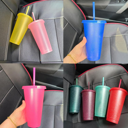 Tumbler with Straw and Lid,Water Bottle Iced Coffee Travel Mug Cup,Reusable Plastic Cups,Perfect for Parties,Birthdays,24oz-5 Pack (Rainbow, 5pack)