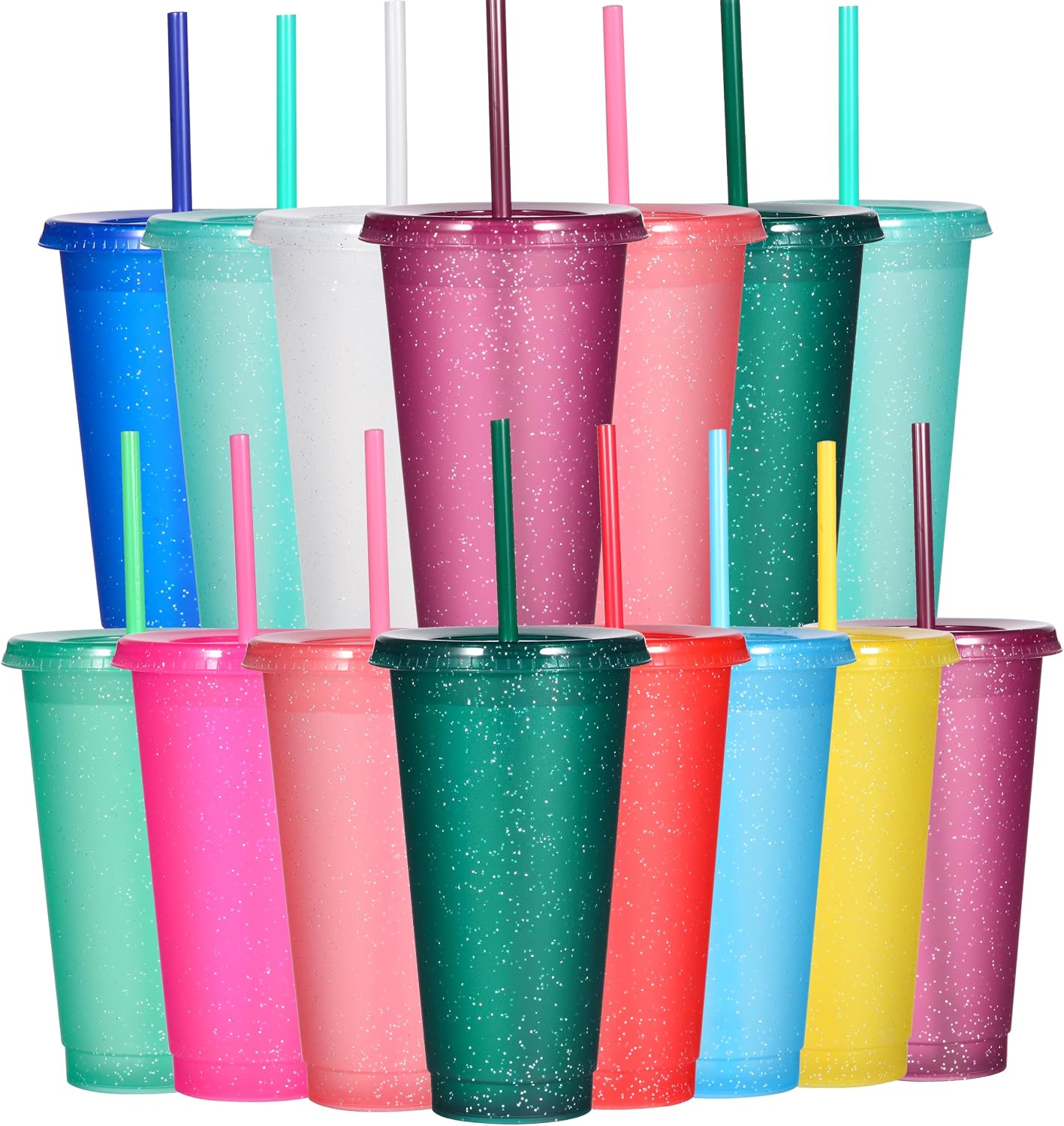 Tumbler with Straw and Lid,Water Bottle Iced Coffee Travel Mug Cup,Reusable Plastic Cups,Perfect for Parties,Birthdays,24oz-5 Pack (Rainbow, 5pack)