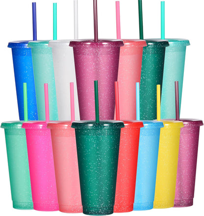 Tumbler with Straw and Lid,Water Bottle Iced Coffee Travel Mug Cup,Reusable Plastic Cups,Perfect for Parties,Birthdays,24oz-5 Pack (Rainbow, 5pack)
