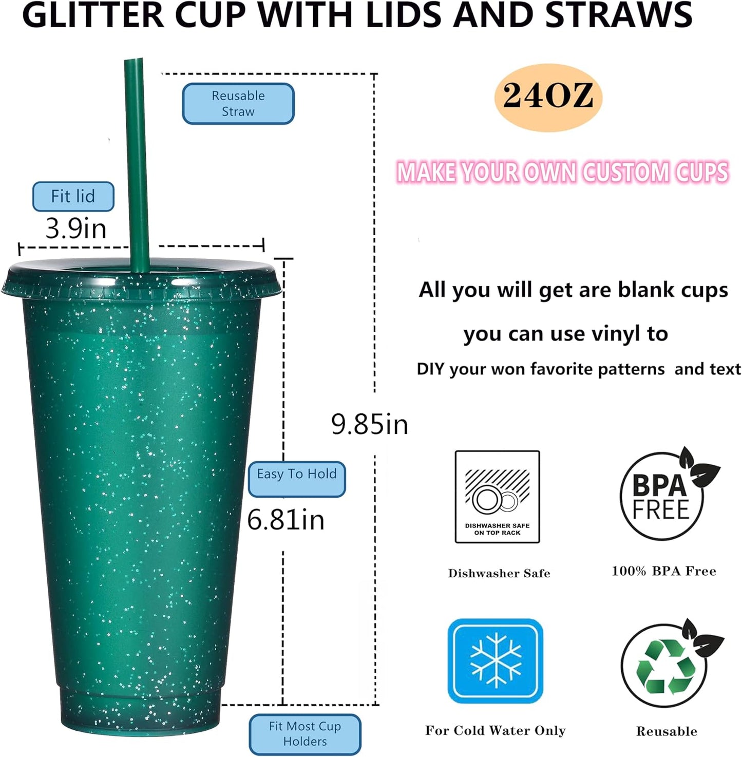 Tumbler with Straw and Lid,Water Bottle Iced Coffee Travel Mug Cup,Reusable Plastic Cups,Perfect for Parties,Birthdays,24oz-5 Pack (Rainbow, 5pack)