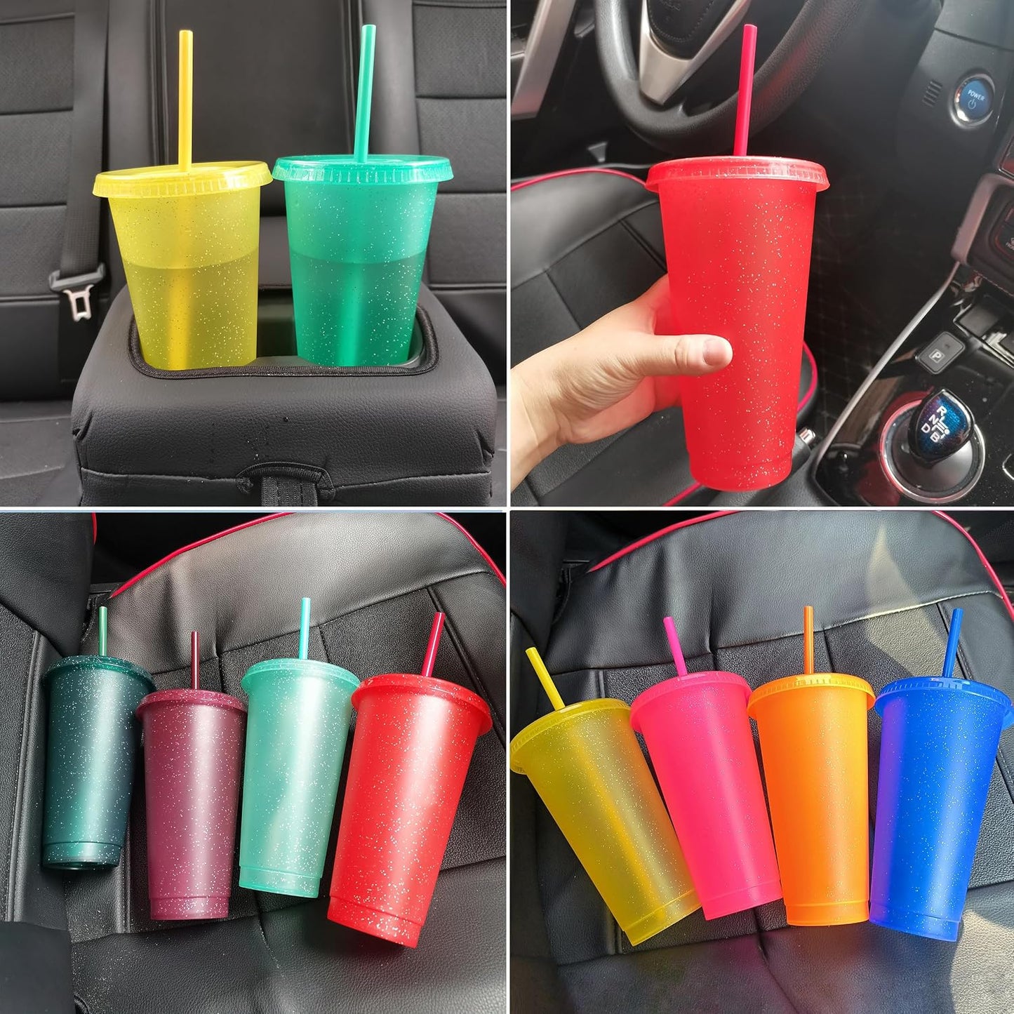 Tumbler with Straw and Lid,Water Bottle Iced Coffee Travel Mug Cup,Reusable Plastic Cups,Perfect for Parties,Birthdays,24oz-5 Pack (Rainbow, 5pack)