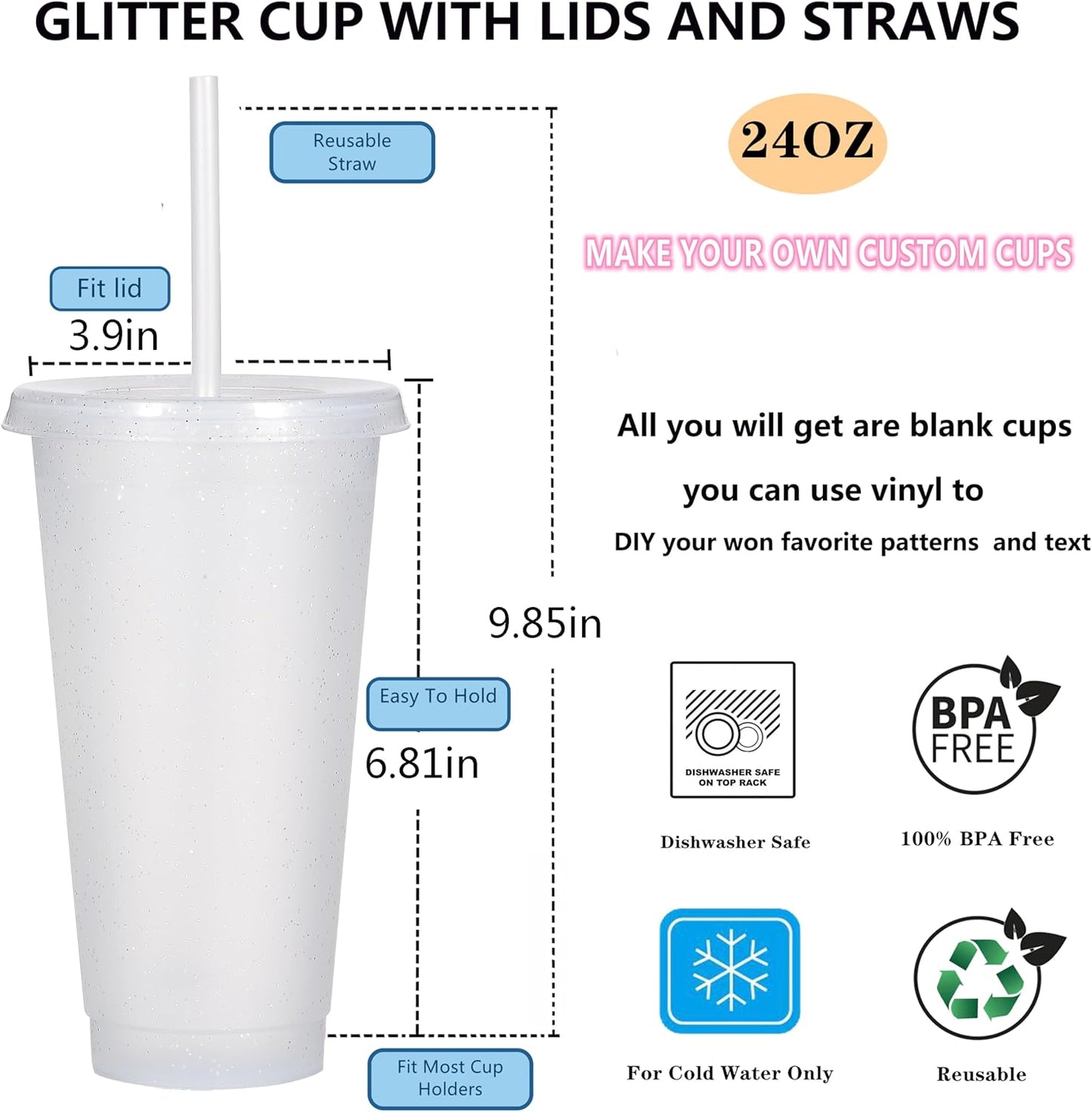 Tumbler with Straw and Lid,Water Bottle Iced Coffee Travel Mug Cup,Reusable Plastic Cups,Perfect for Parties,Birthdays,24oz-5 Pack (Rainbow, 5pack)