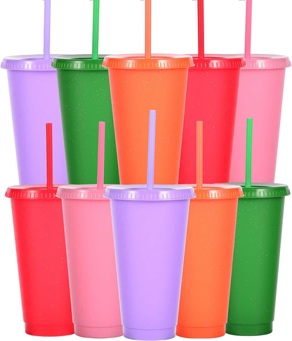 Tumbler with Straw and Lid,Water Bottle Iced Coffee Travel Mug Cup,Reusable Plastic Cups,Perfect for Parties,Birthdays,24oz-5 Pack (Rainbow, 5pack)