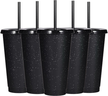 Tumbler with Straw and Lid,Water Bottle Iced Coffee Travel Mug Cup,Reusable Plastic Cups,Perfect for Parties,Birthdays,24oz-5 Pack (Rainbow, 5pack)