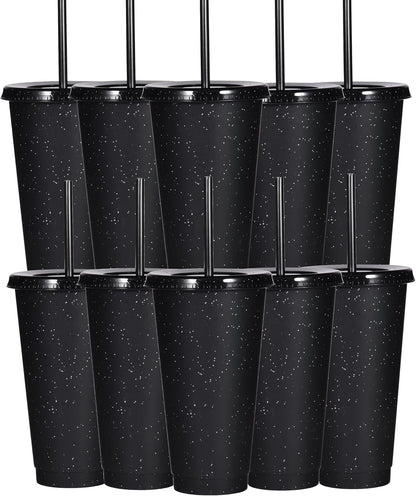 Tumbler with Straw and Lid,Water Bottle Iced Coffee Travel Mug Cup,Reusable Plastic Cups,Perfect for Parties,Birthdays,24oz-5 Pack (Rainbow, 5pack)