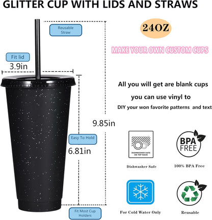 Tumbler with Straw and Lid,Water Bottle Iced Coffee Travel Mug Cup,Reusable Plastic Cups,Perfect for Parties,Birthdays,24oz-5 Pack (Rainbow, 5pack)