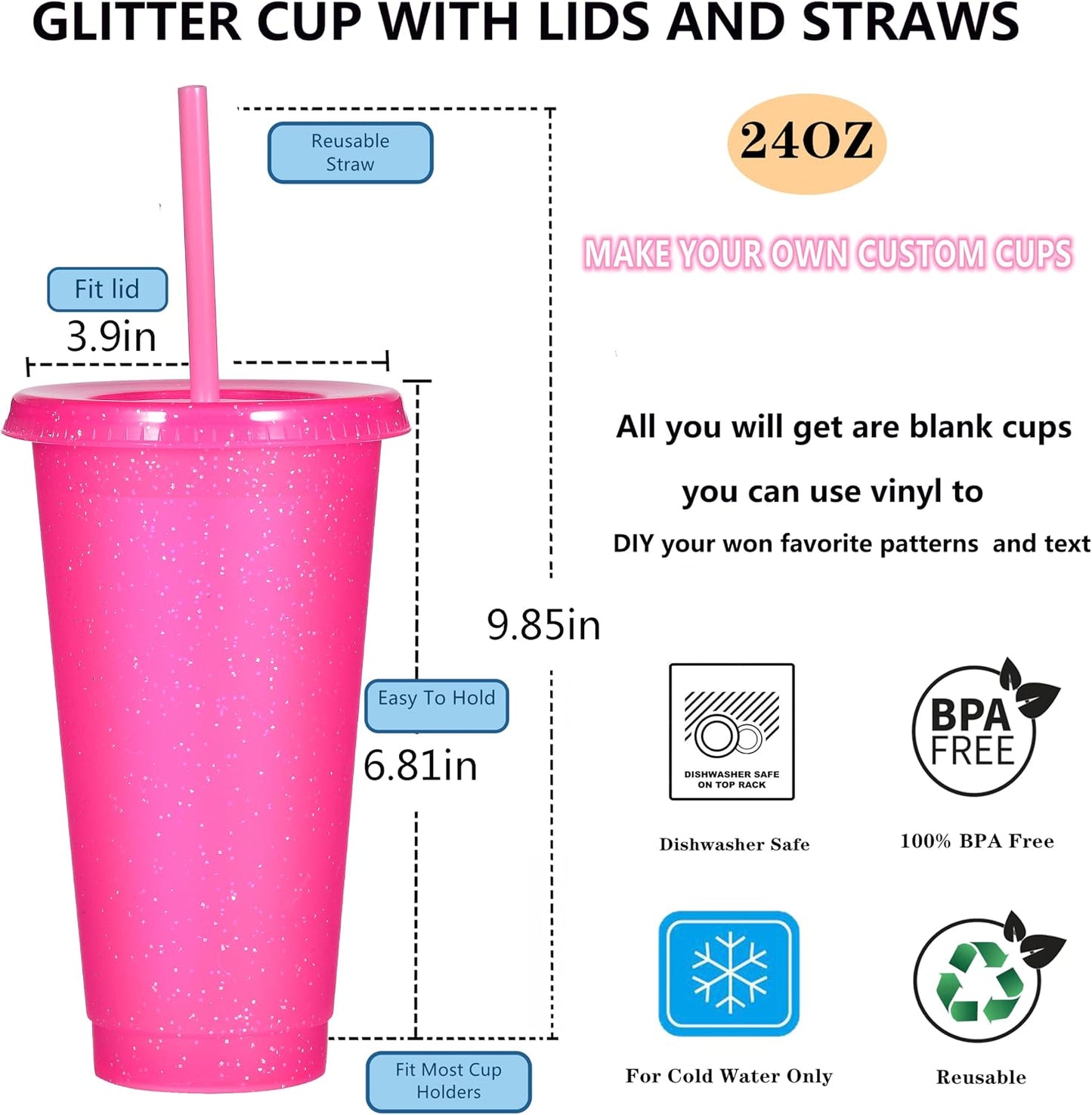 Tumbler with Straw and Lid,Water Bottle Iced Coffee Travel Mug Cup,Reusable Plastic Cups,Perfect for Parties,Birthdays,24oz-5 Pack (Rainbow, 5pack)