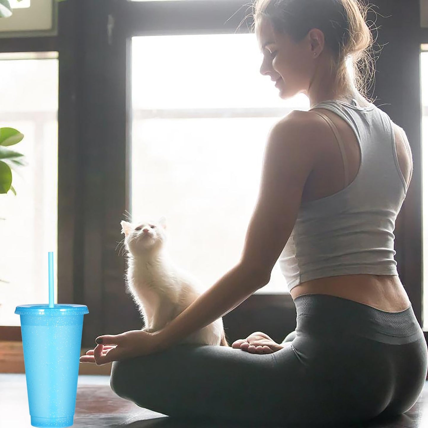 Tumbler with Straw and Lid,Water Bottle Iced Coffee Travel Mug Cup,Reusable Plastic Cups,Perfect for Parties,Birthdays,24oz-5 Pack (Rainbow, 5pack)