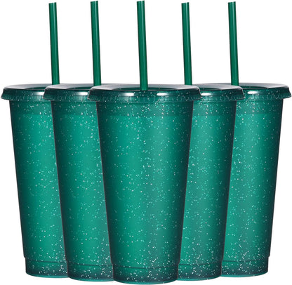 Tumbler with Straw and Lid,Water Bottle Iced Coffee Travel Mug Cup,Reusable Plastic Cups,Perfect for Parties,Birthdays,24oz-5 Pack (Rainbow, 5pack)