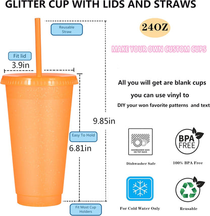 Tumbler with Straw and Lid,Water Bottle Iced Coffee Travel Mug Cup,Reusable Plastic Cups,Perfect for Parties,Birthdays,24oz-5 Pack (Rainbow, 5pack)