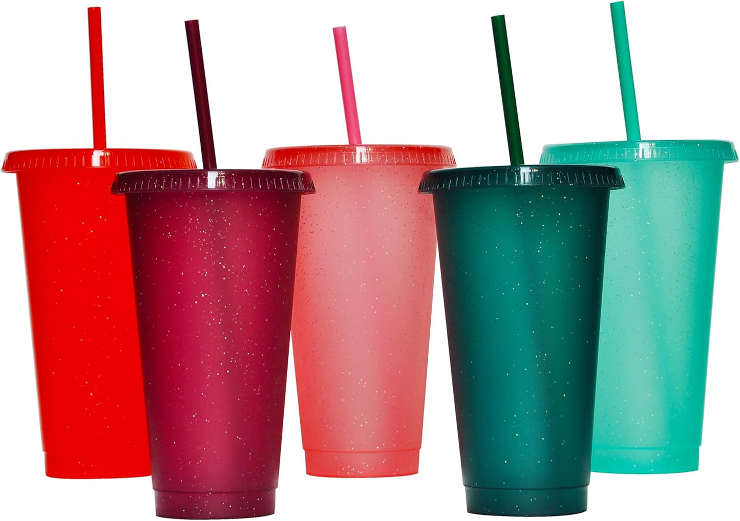 Tumbler with Straw and Lid,Water Bottle Iced Coffee Travel Mug Cup,Reusable Plastic Cups,Perfect for Parties,Birthdays,24oz-5 Pack (Rainbow, 5pack)