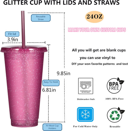 Tumbler with Straw and Lid,Water Bottle Iced Coffee Travel Mug Cup,Reusable Plastic Cups,Perfect for Parties,Birthdays,24oz-5 Pack (Rainbow, 5pack)