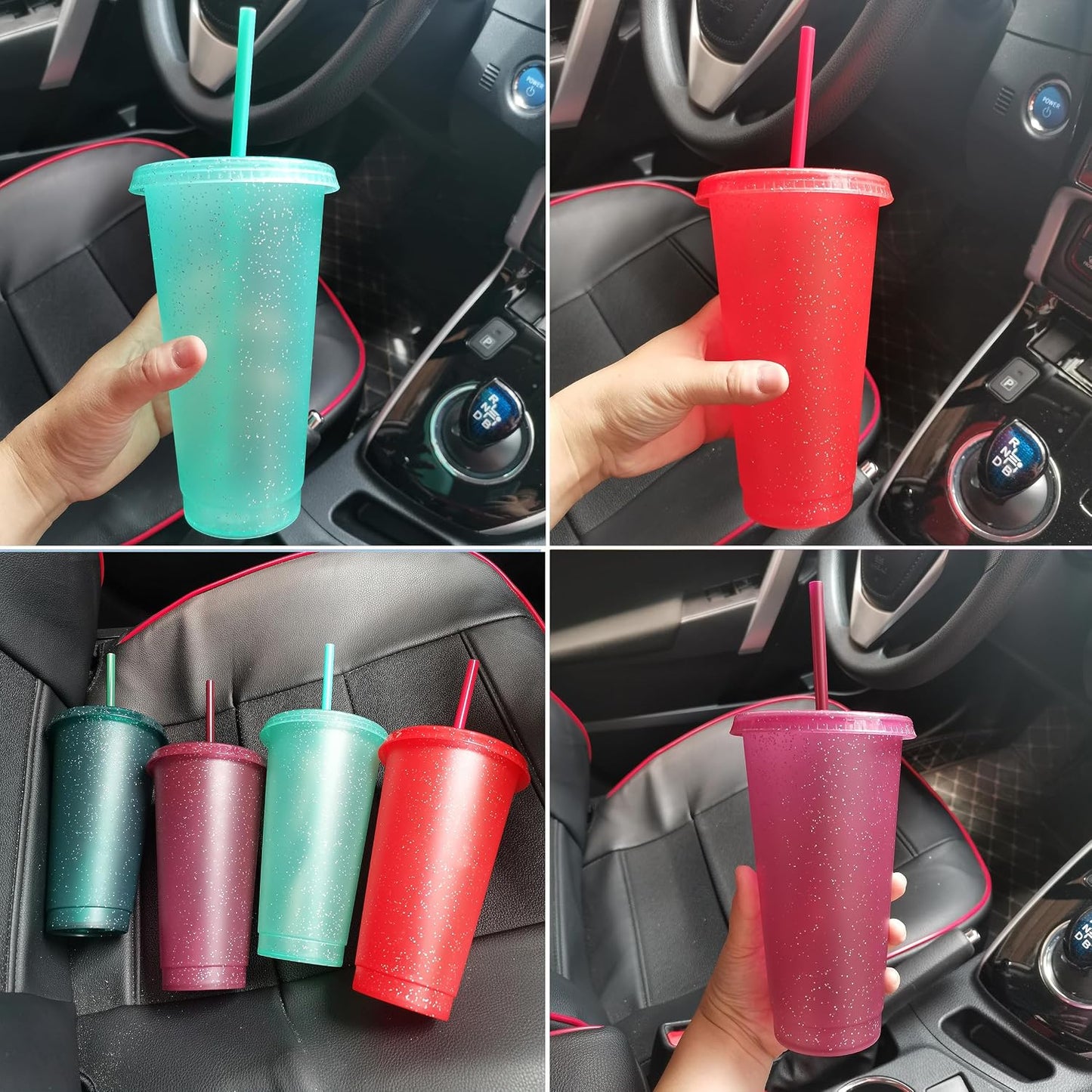 Tumbler with Straw and Lid,Water Bottle Iced Coffee Travel Mug Cup,Reusable Plastic Cups,Perfect for Parties,Birthdays,24oz-5 Pack (Rainbow, 5pack)