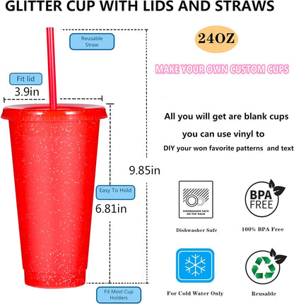 Tumbler with Straw and Lid,Water Bottle Iced Coffee Travel Mug Cup,Reusable Plastic Cups,Perfect for Parties,Birthdays,24oz-5 Pack (Rainbow, 5pack)