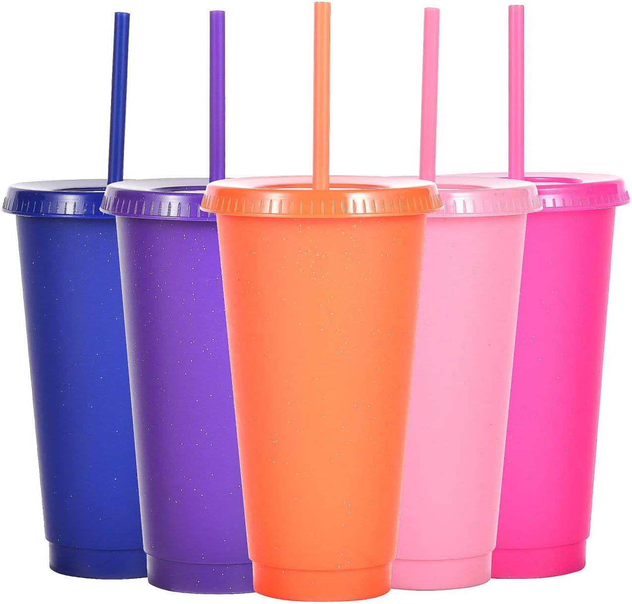 Tumbler with Straw and Lid,Water Bottle Iced Coffee Travel Mug Cup,Reusable Plastic Cups,Perfect for Parties,Birthdays,24oz-5 Pack (Rainbow, 5pack)