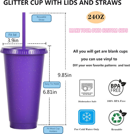 Tumbler with Straw and Lid,Water Bottle Iced Coffee Travel Mug Cup,Reusable Plastic Cups,Perfect for Parties,Birthdays,24oz-5 Pack (Rainbow, 5pack)