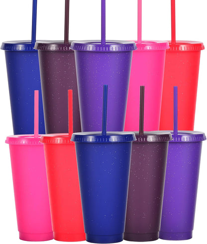Tumbler with Straw and Lid,Water Bottle Iced Coffee Travel Mug Cup,Reusable Plastic Cups,Perfect for Parties,Birthdays,24oz-5 Pack (Rainbow, 5pack)